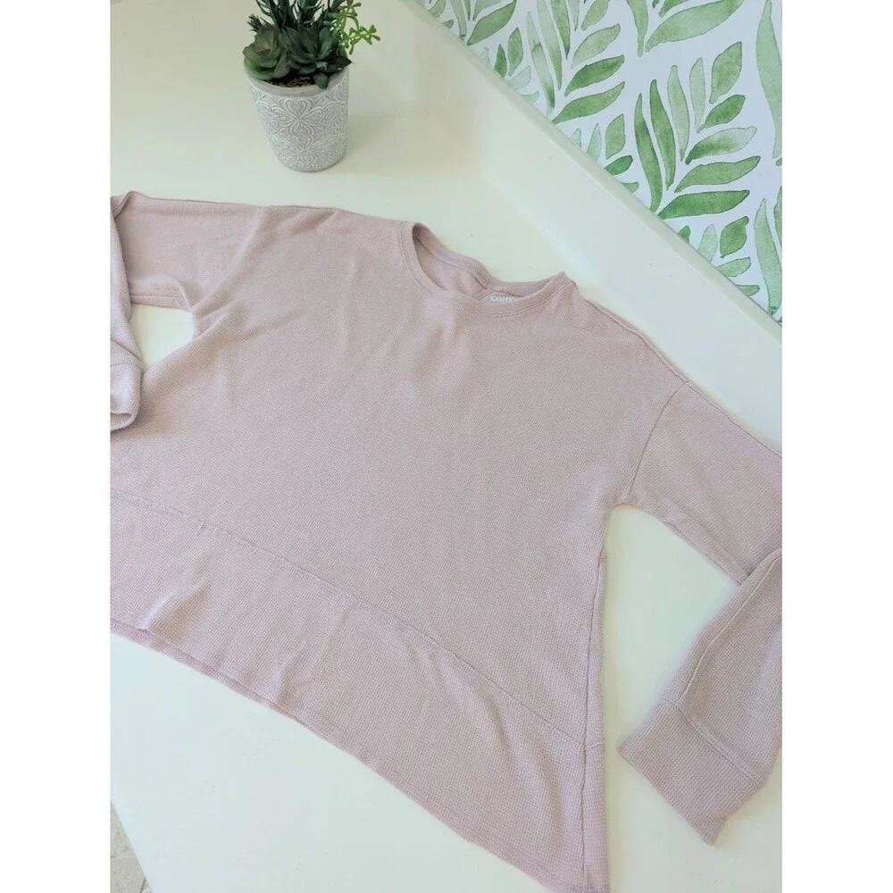 Ballet Pink Osh'Kosh Waffle Knit Long Sleeve Raw Hem Top 14 Girl's Boxy Flowy